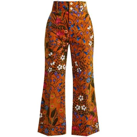 gucci floral-print wide-leg corduroy cropped trousers|Men's Designer Luxury Pants .